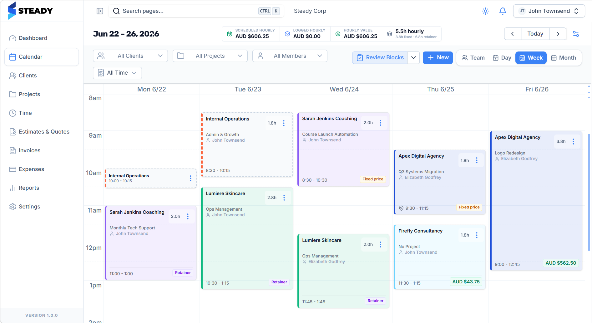 Steady calendar showing scheduled client work and capacity planning